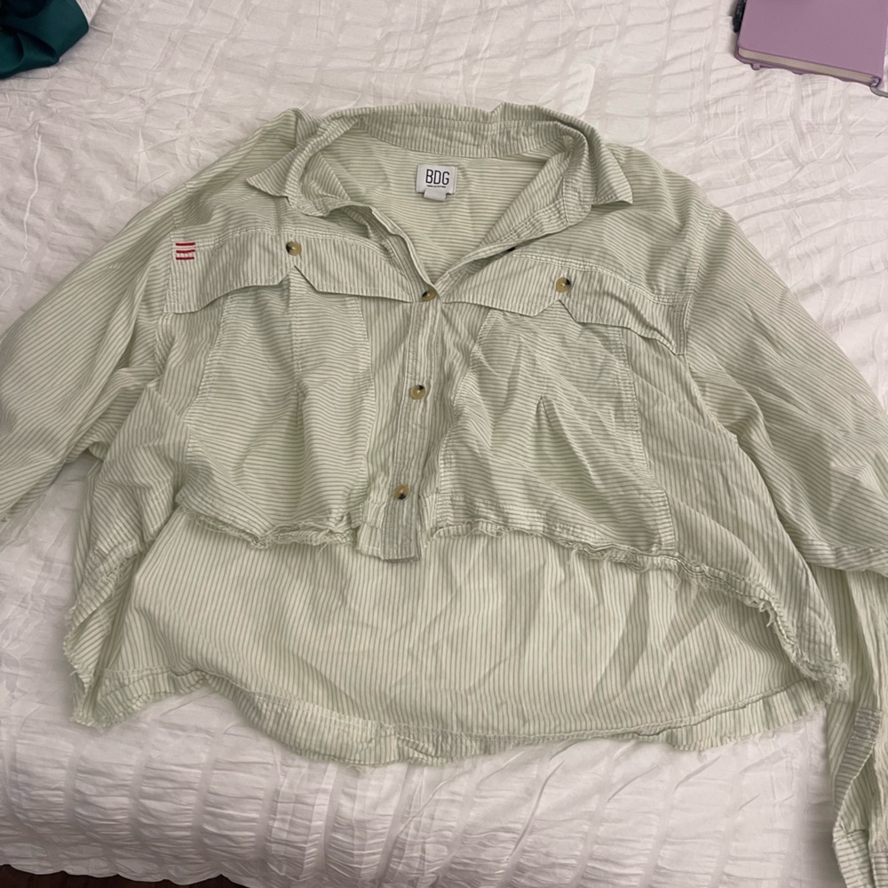 BDG Green Striped Button-Up Shirt